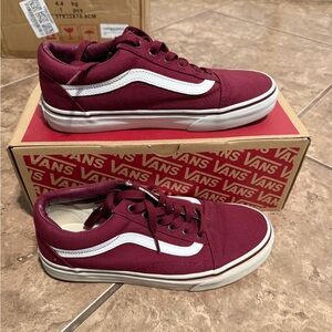 Vans Maroon Canvas Shoes with White Accent